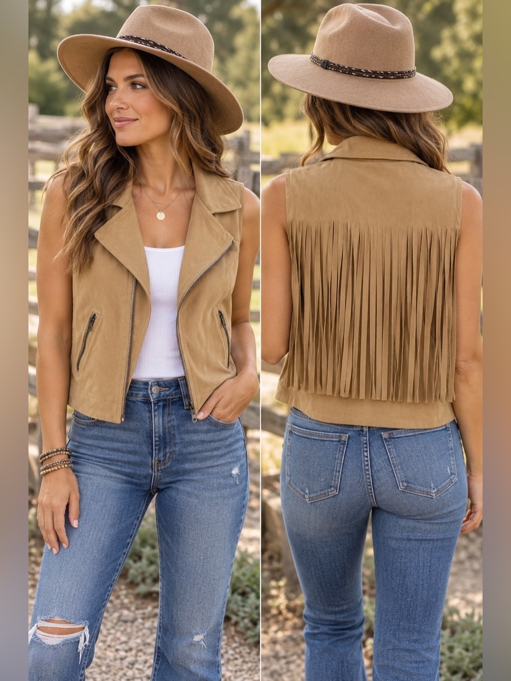 Miss Me MJ0180T Faux Suede Fringe Moto Vest Western Cowgirl Size Small